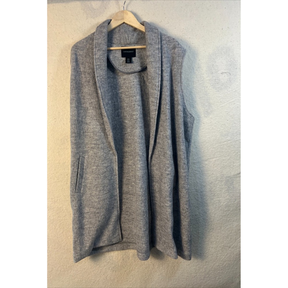 Cynthia Rowley Cardigan Sweater Women's 1x Grey Wool Sleeveless Open Front